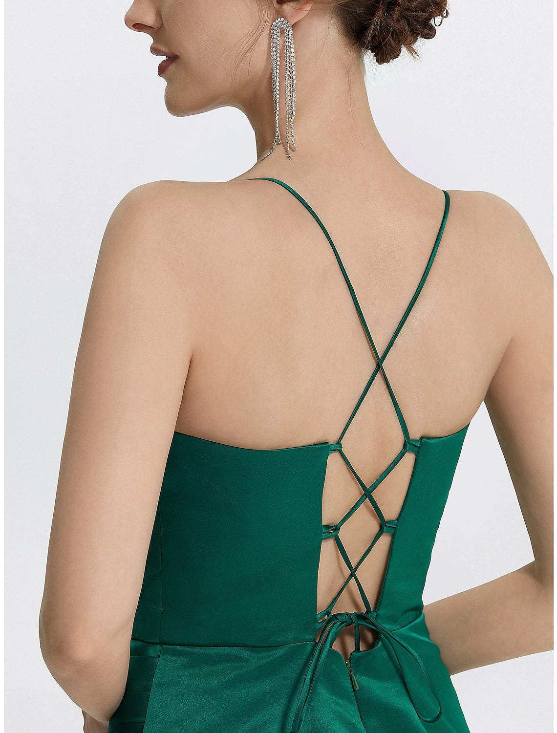 Vestidos de fiesta de sirena/trompeta Weitese con corsé, vestido de invitada de boda, lazo negro, largo hasta el suelo, sin mangas, cuello vuelto, satén con abertura fruncida